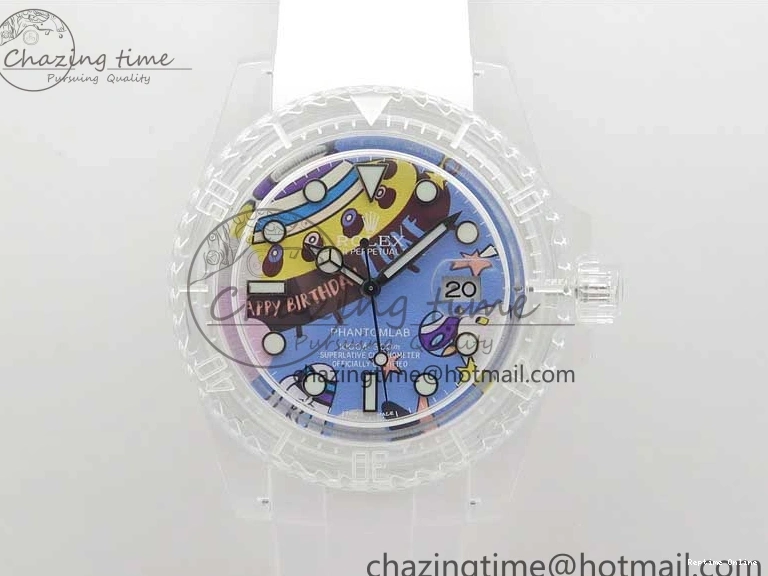 0518 Affordable Submariner Phantomlab Transparent KZF Best Edition Blue Space Dial on White Rubber Strap VR 2566